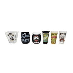 Jack Daniels Whiskey Shot Glasses Lot of 6 Vintage Clear, Black, White